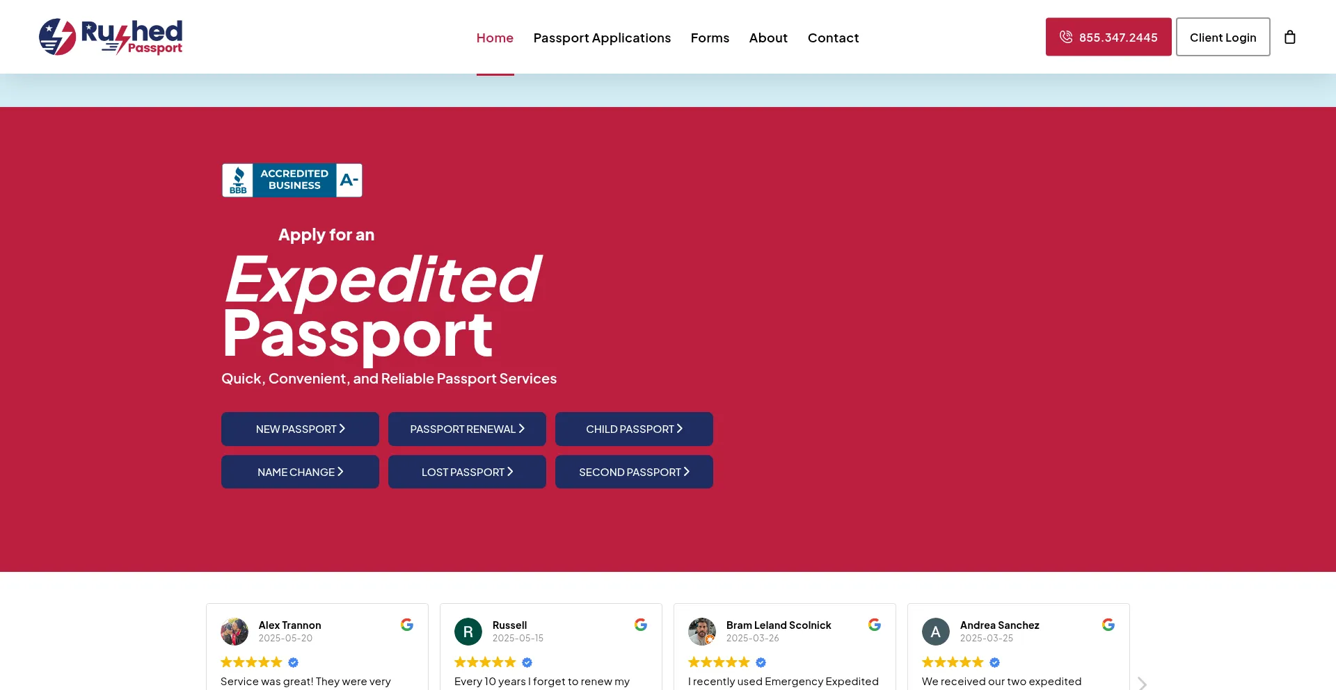 Website screenshot of Rushedpassport.com