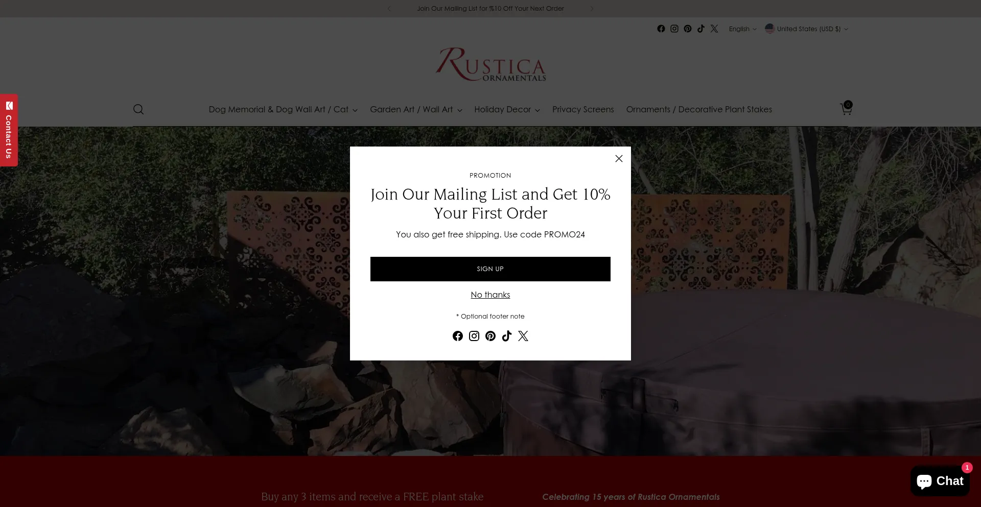 Website screenshot of Rusticaornamentals.com
