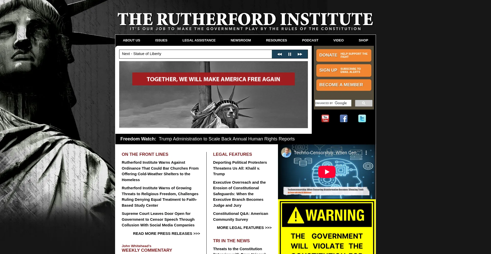 Website screenshot of Rutherford.org
