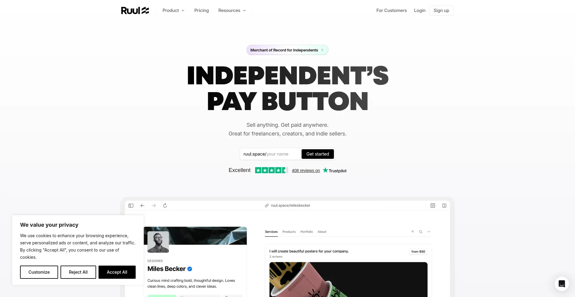 Website screenshot of Ruul.space