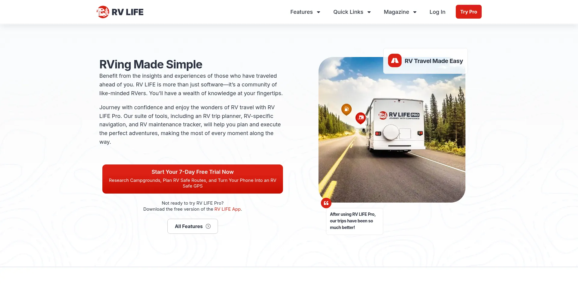 Website screenshot of Rvlife.com