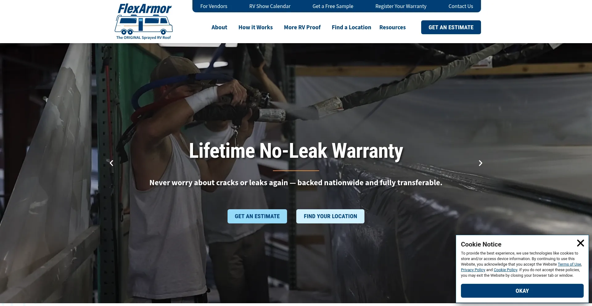 Website screenshot of Rvroof.com