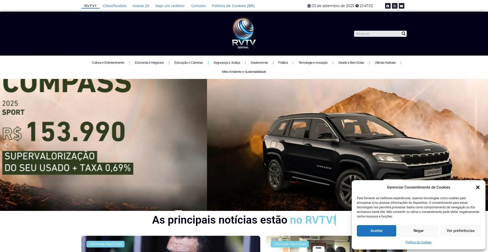 Website screenshot of Rvtvcentral.com.br