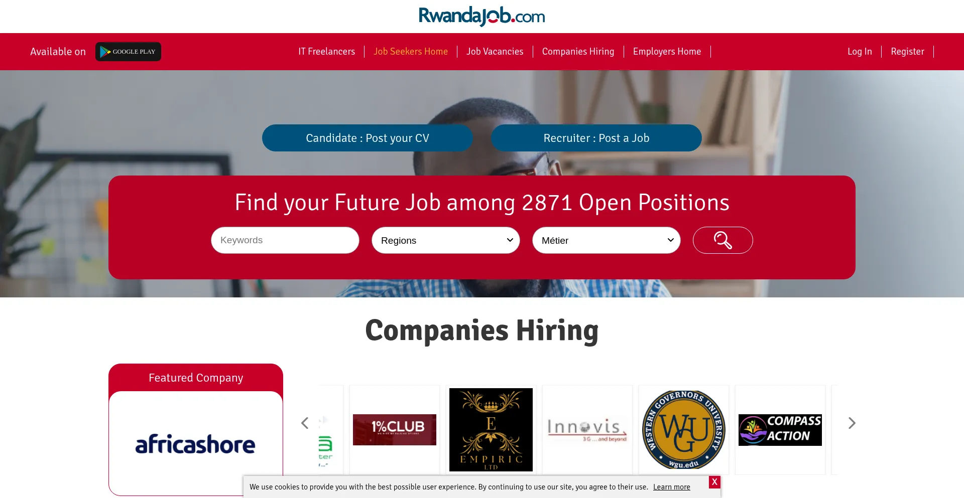 Website screenshot of Rwandajob.com