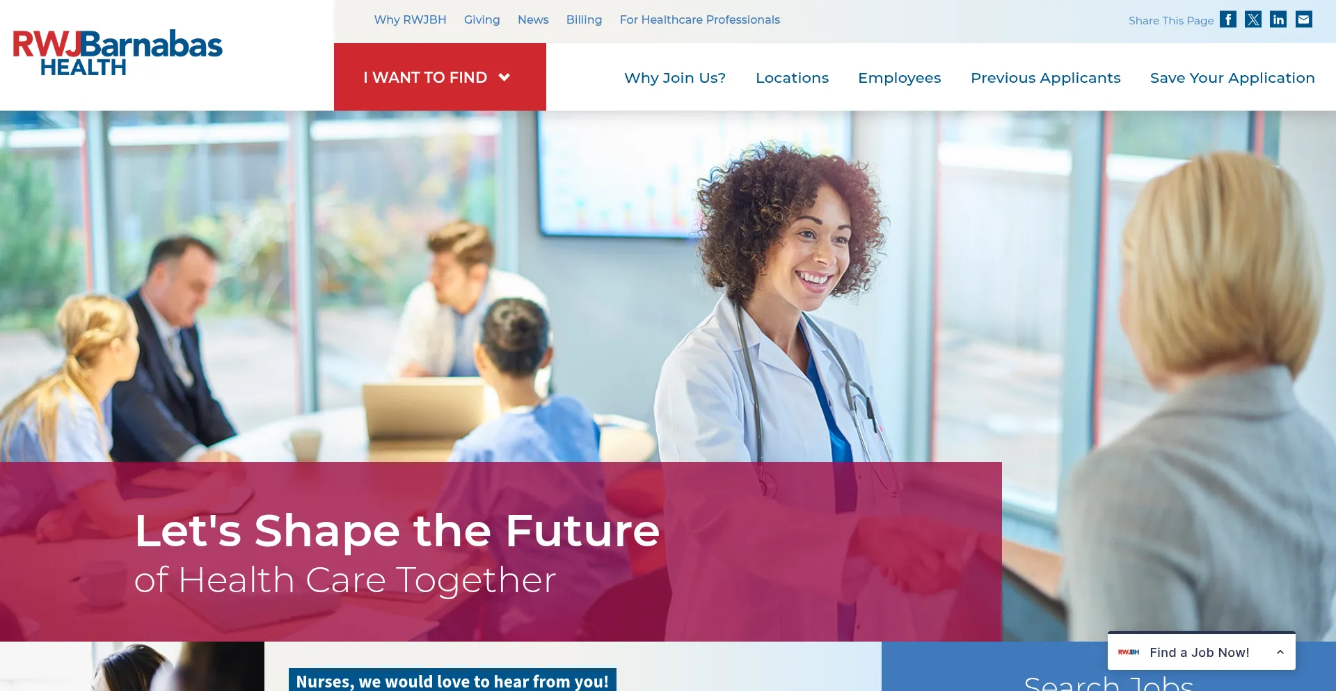 Website screenshot of Rwjbarnabashealthcareers.org