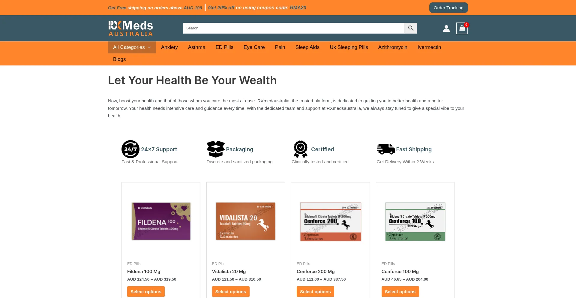 Website screenshot of Rxmedsaustralia.com