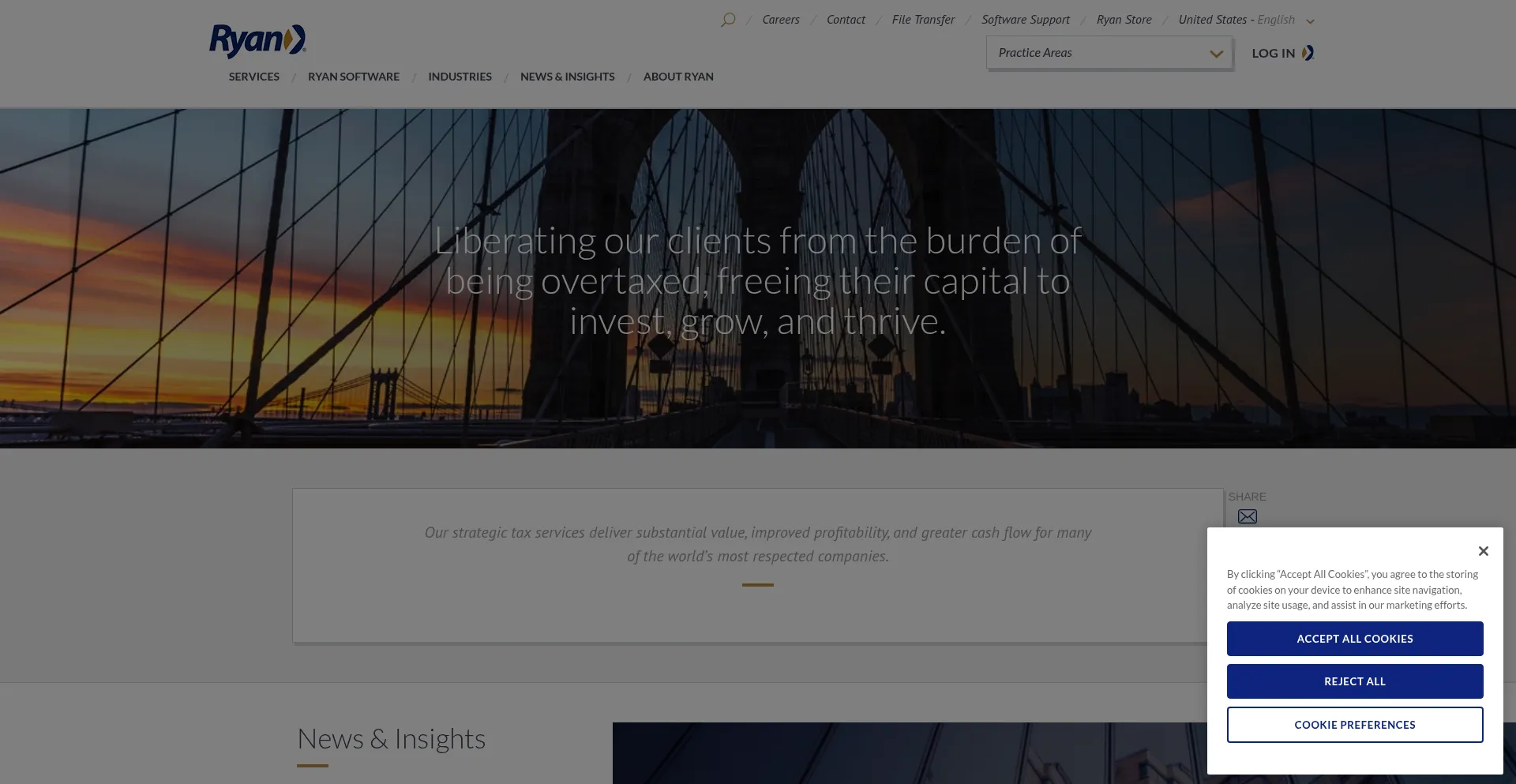 Website screenshot of Ryan.com