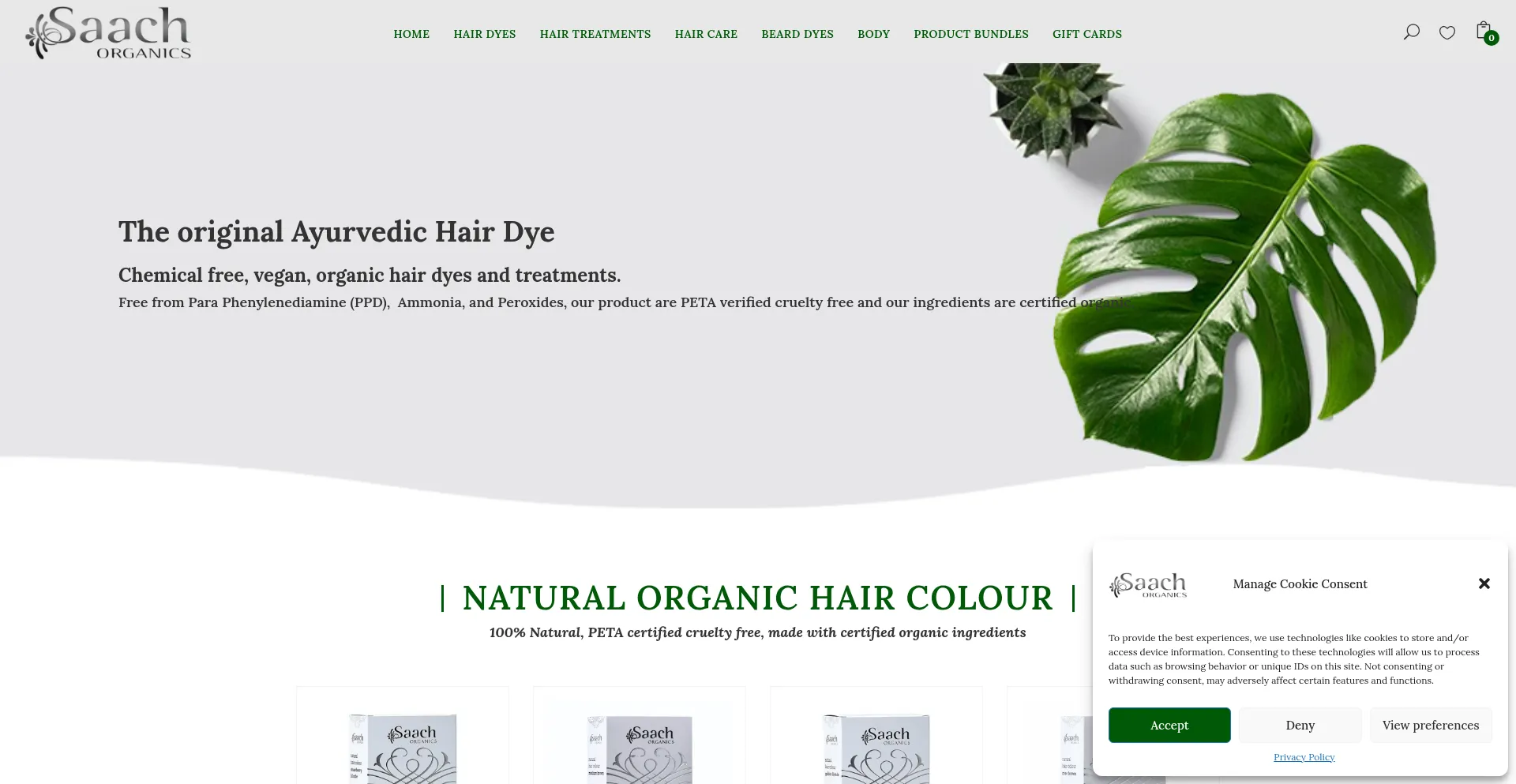 Website screenshot of Saachorganics.com