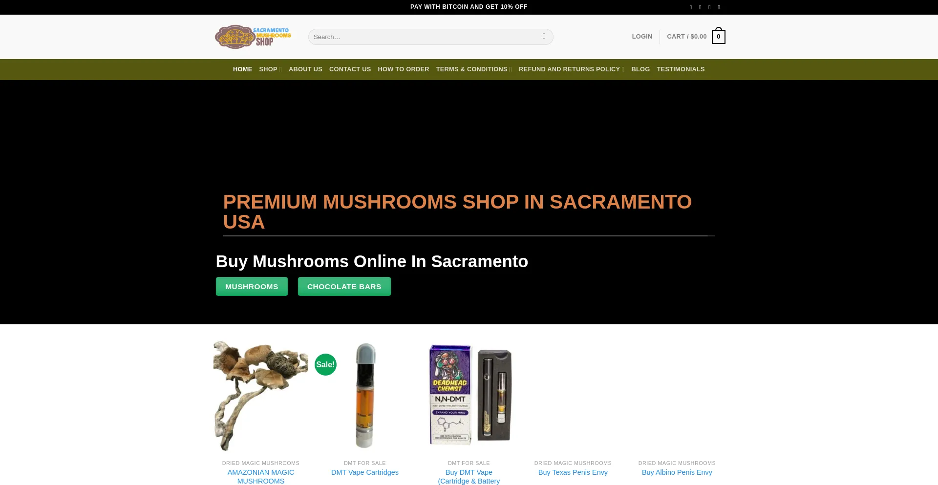 Website screenshot of Sacramentomushrooms.com
