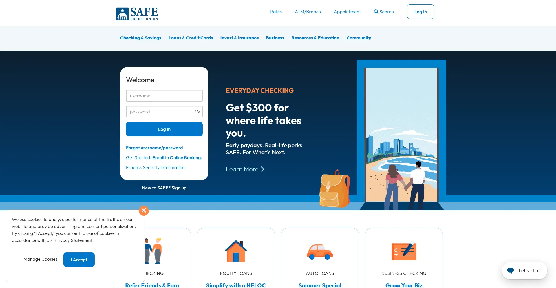 Website screenshot of Safecu.org