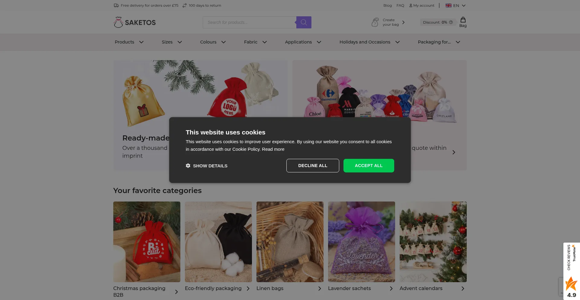 Website screenshot of Saketos.co.uk