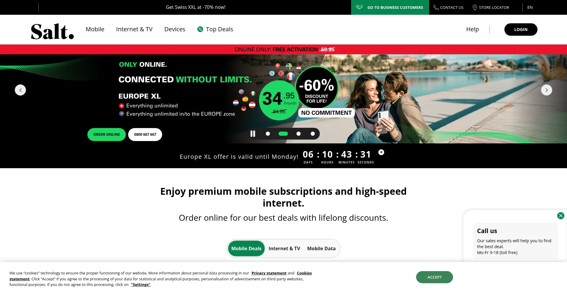 Website screenshot of Salt.ch