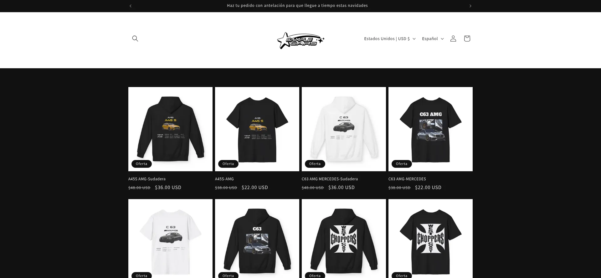 Website screenshot of Samplecars.shop