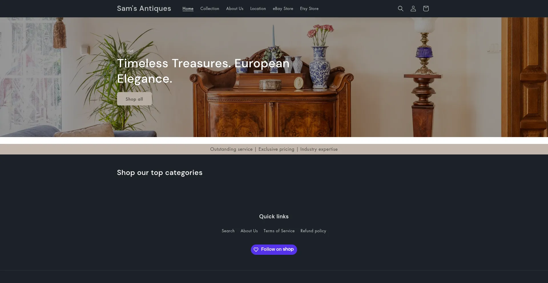 Website screenshot of Samsantique.com