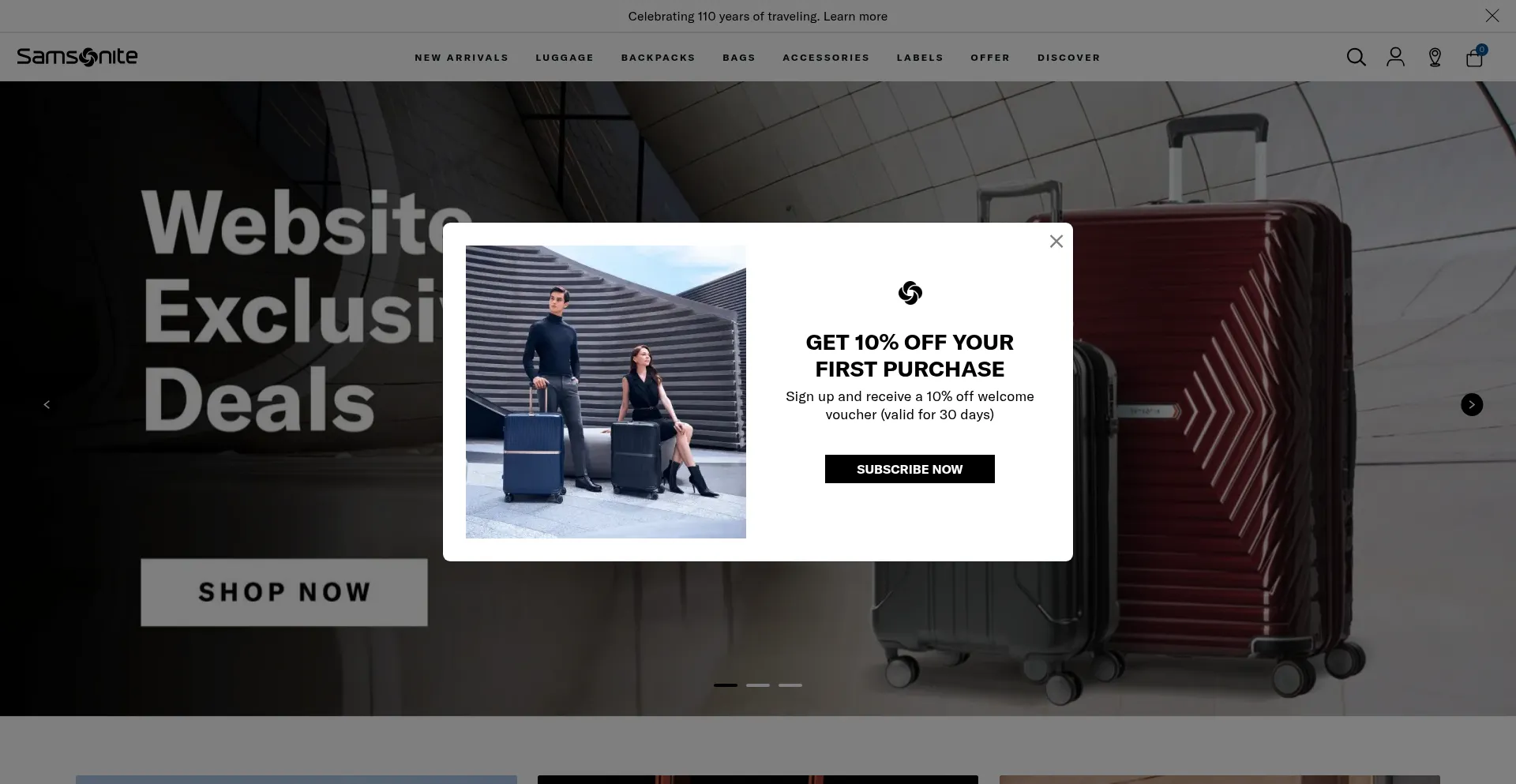 Website screenshot of Samsonite.com.ph