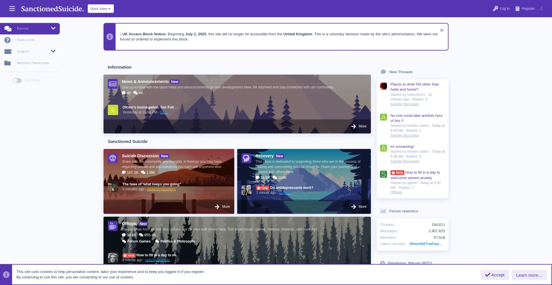 Website screenshot of Sanctioned-suicide.net