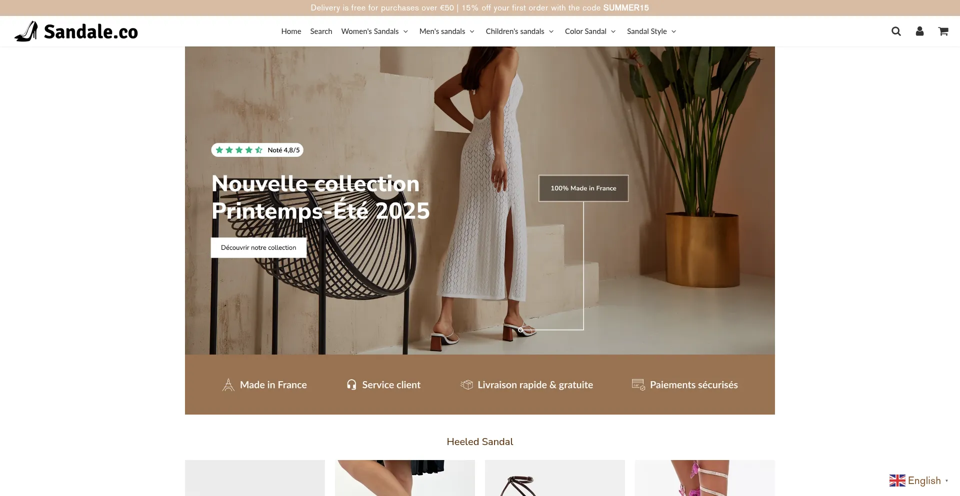Website screenshot of Sandale.co