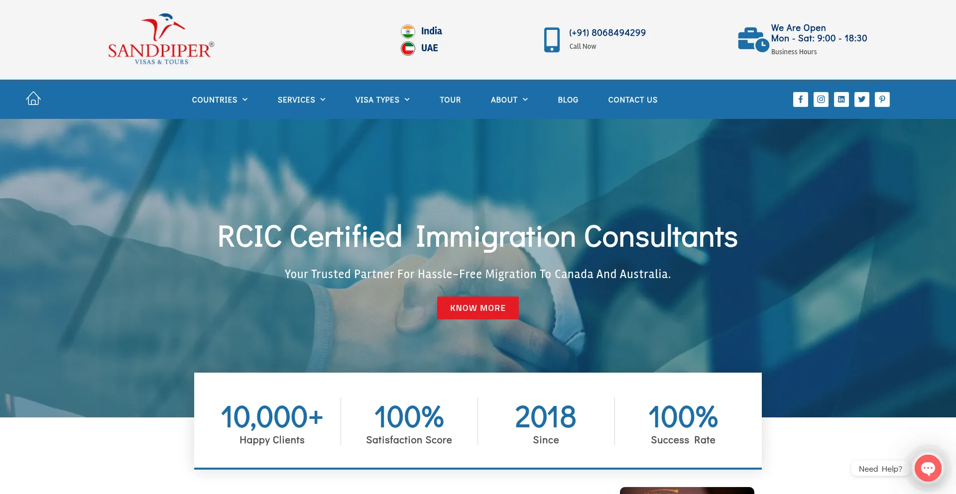 Website screenshot of Sandpipervisas.com