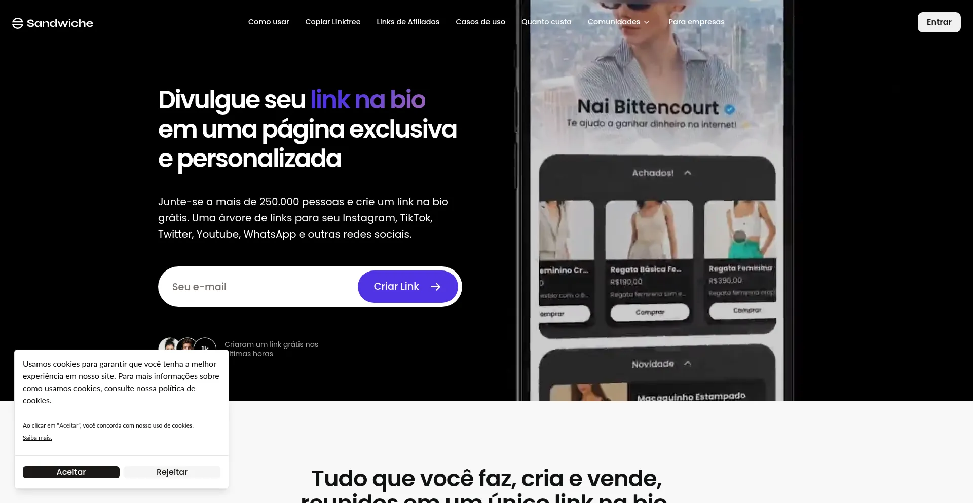 Website screenshot of Sandwiche.me