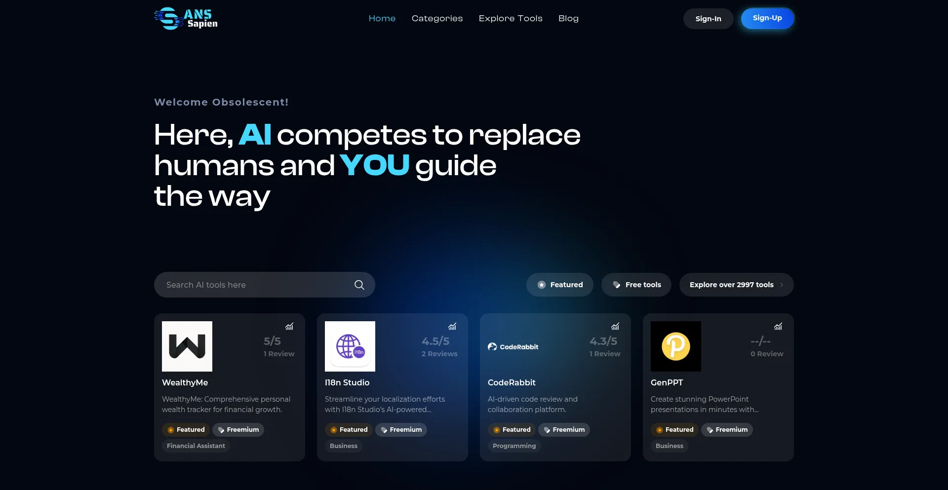 Website screenshot of Sanssapien.com