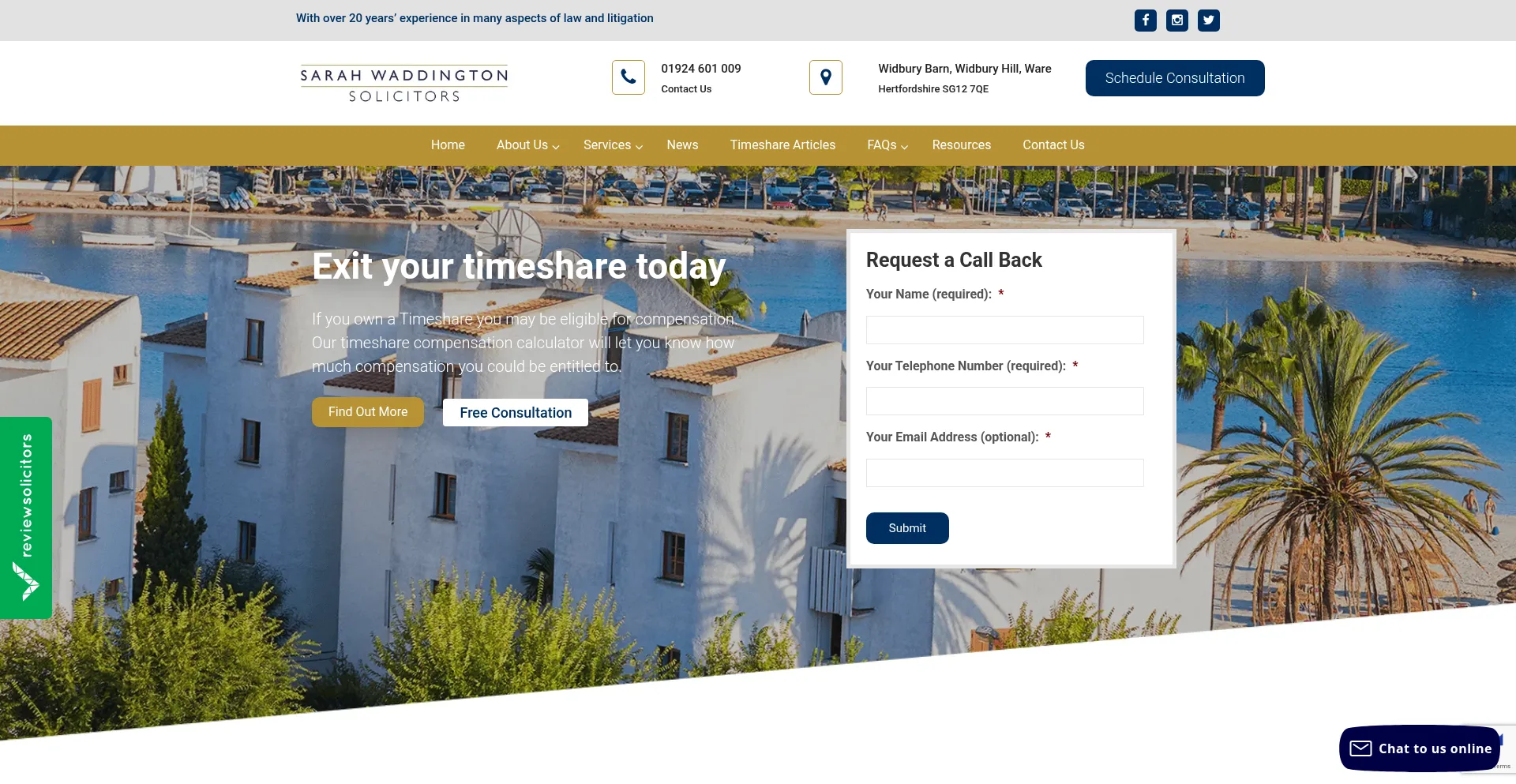 Website screenshot of Sarahwaddingtonsolicitors.co.uk