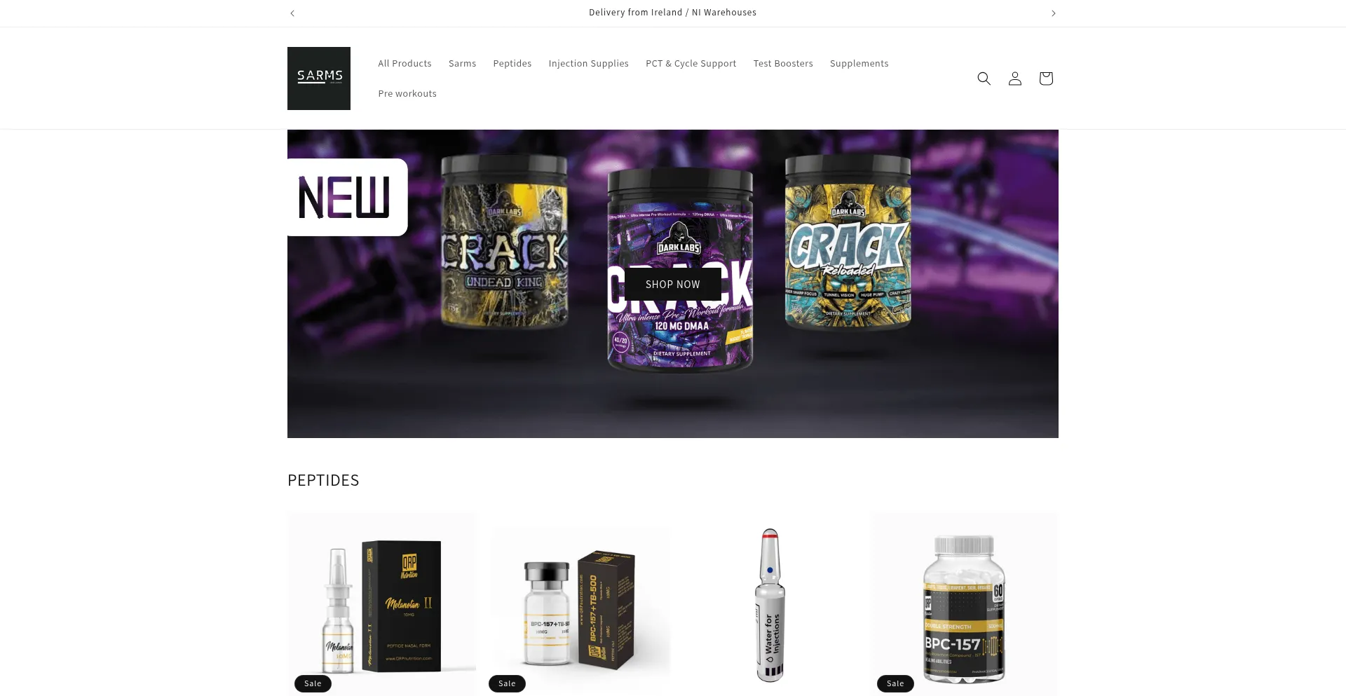 Website screenshot of Sarms.ie