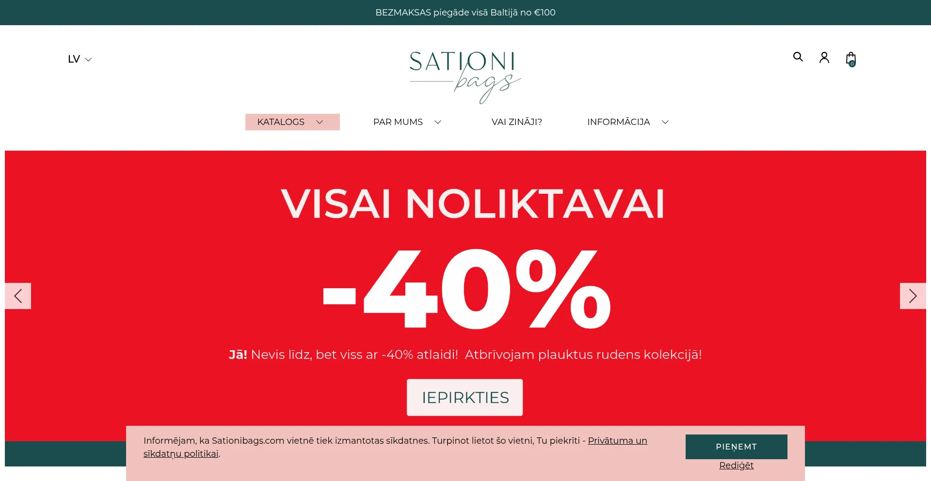 Website screenshot of Sationibags.com