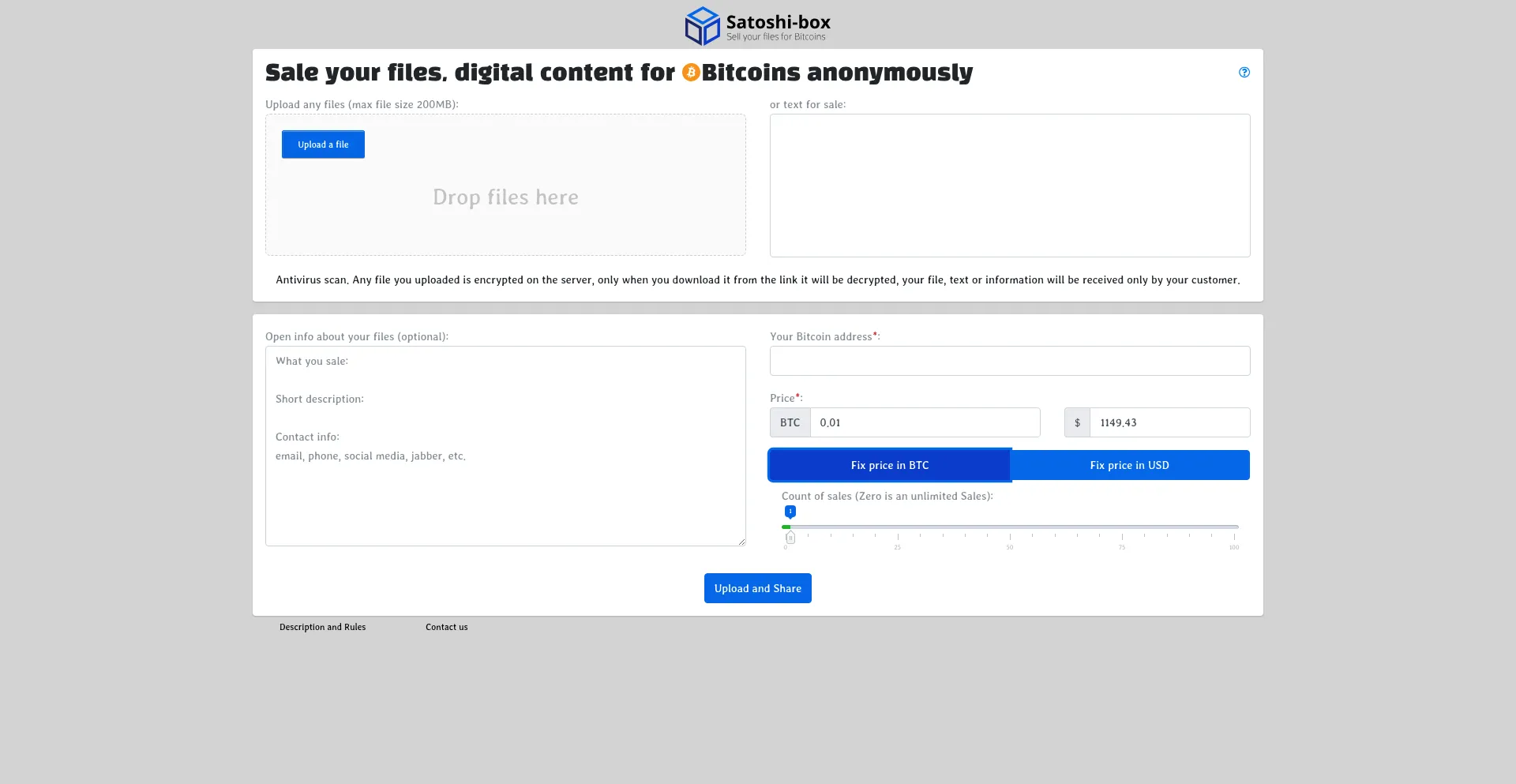 Website screenshot of Satoshi-box.com