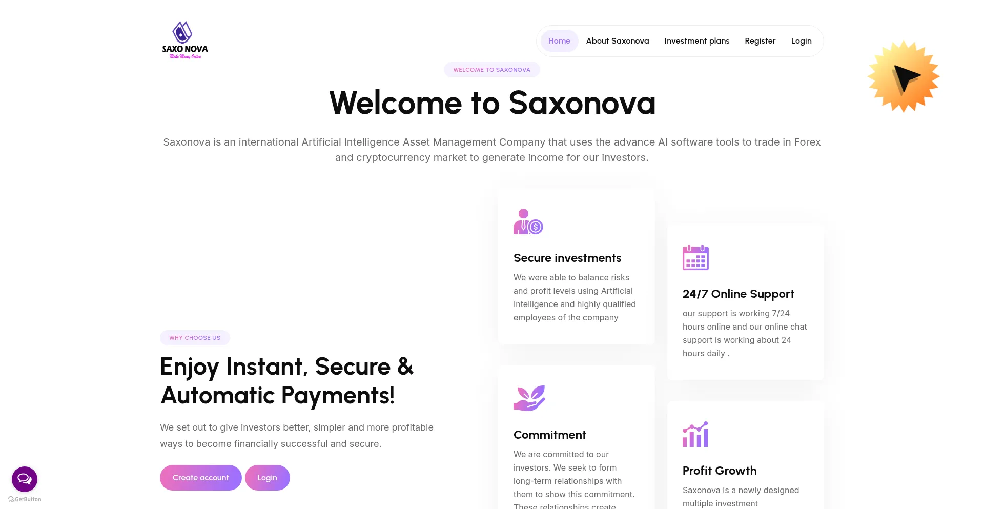 Website screenshot of Saxonova.com