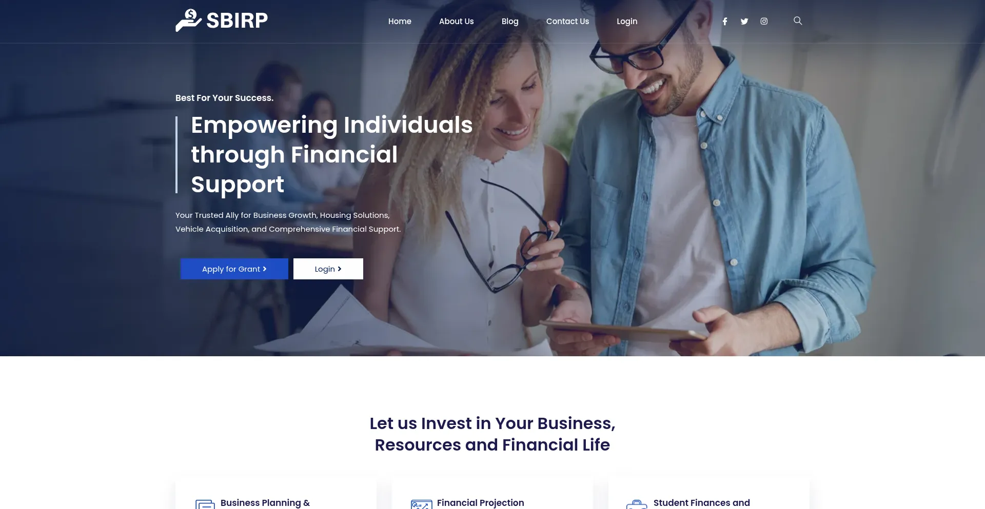 Website screenshot of Sbirp.org