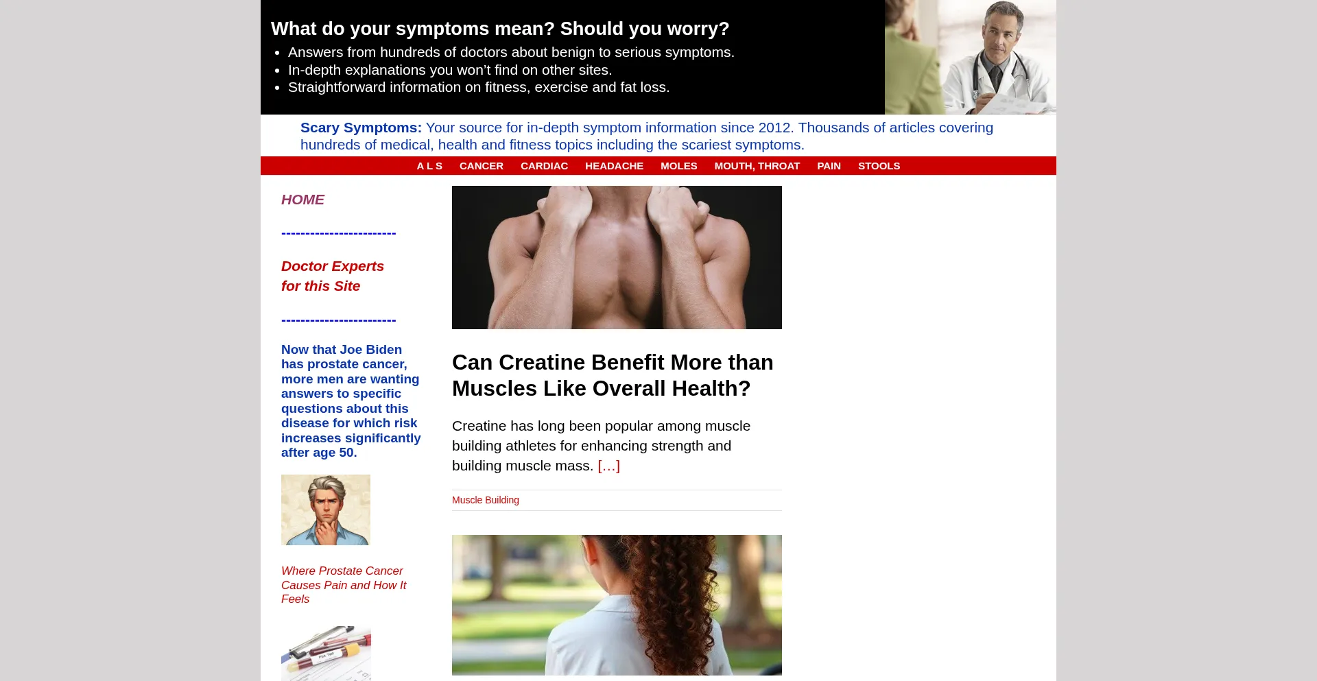 Website screenshot of Scarysymptoms.com