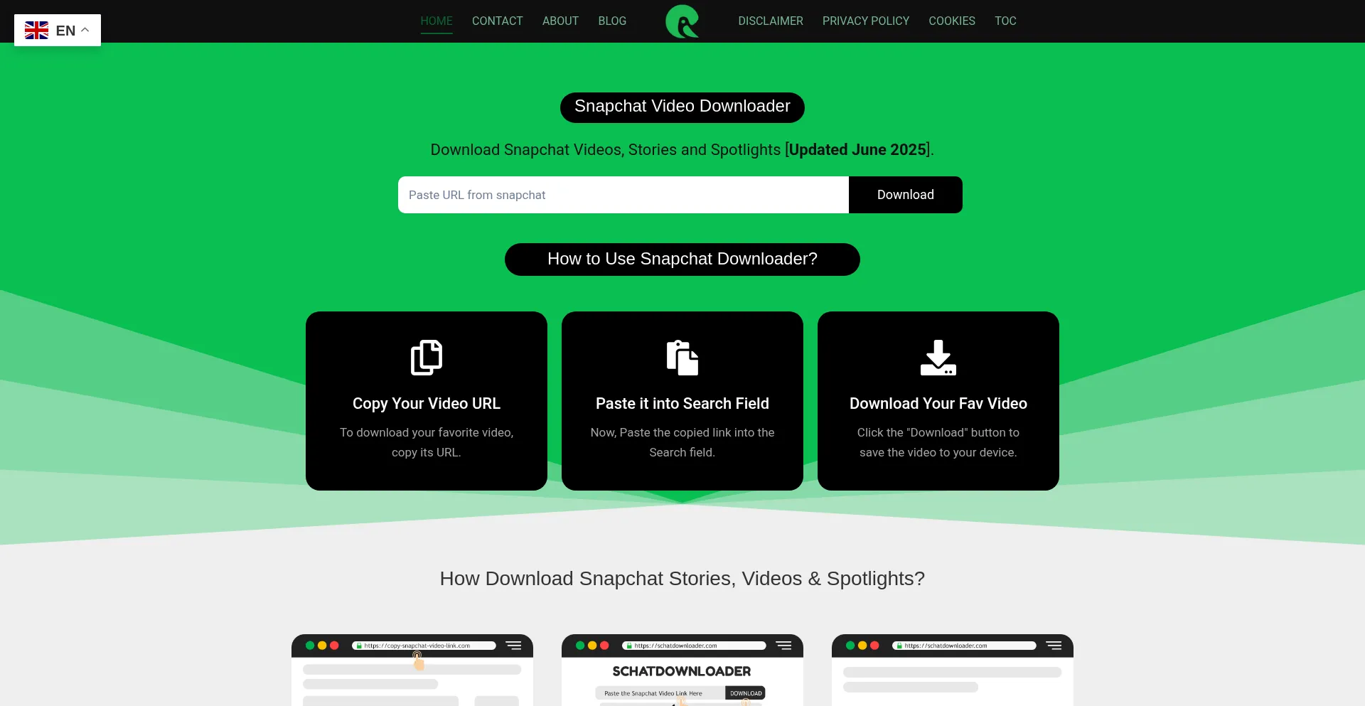 Website screenshot of Schatdownloader.com