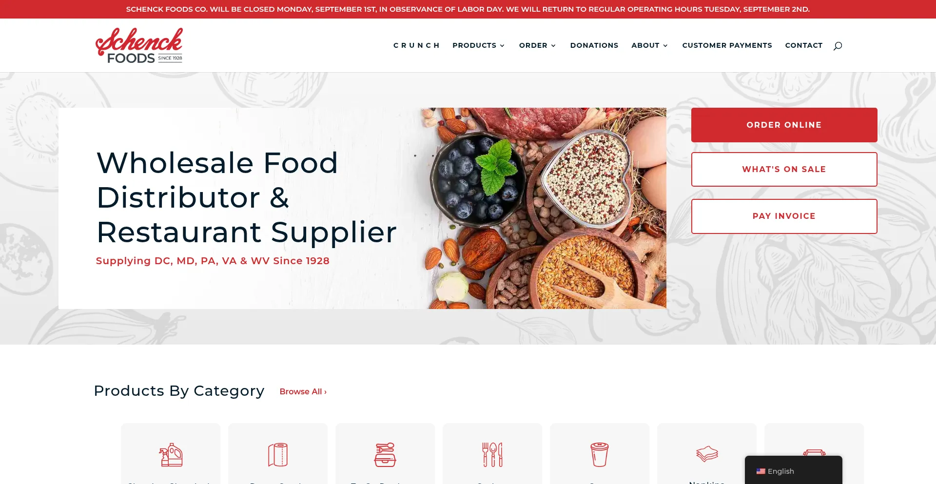 Website screenshot of Schenckfoods.com