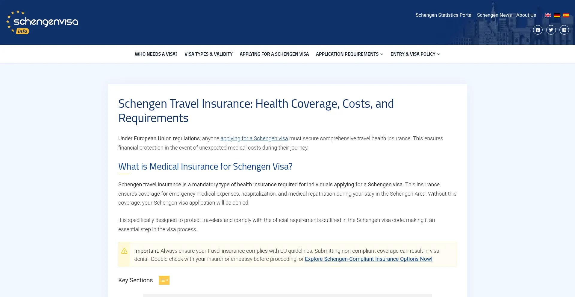 Website screenshot of Schengeninsuranceinfo.com