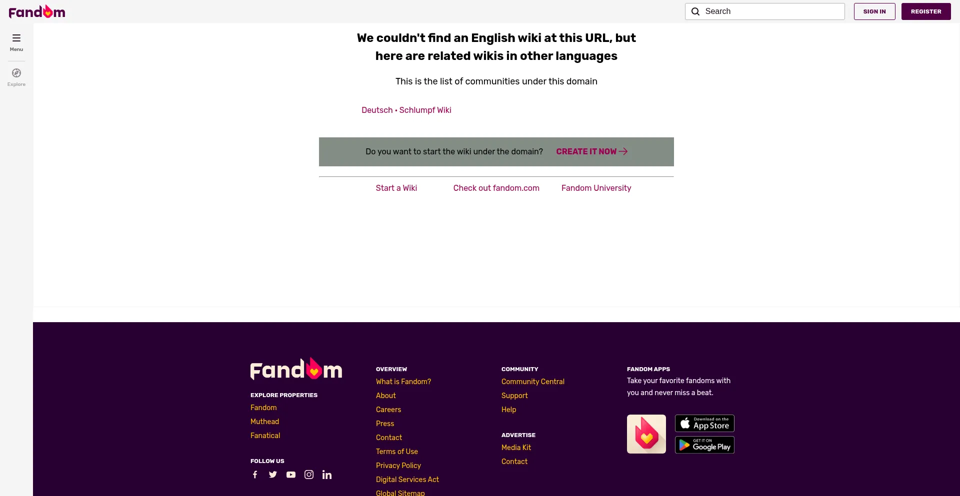Website screenshot of Schlumpf.fandom.com