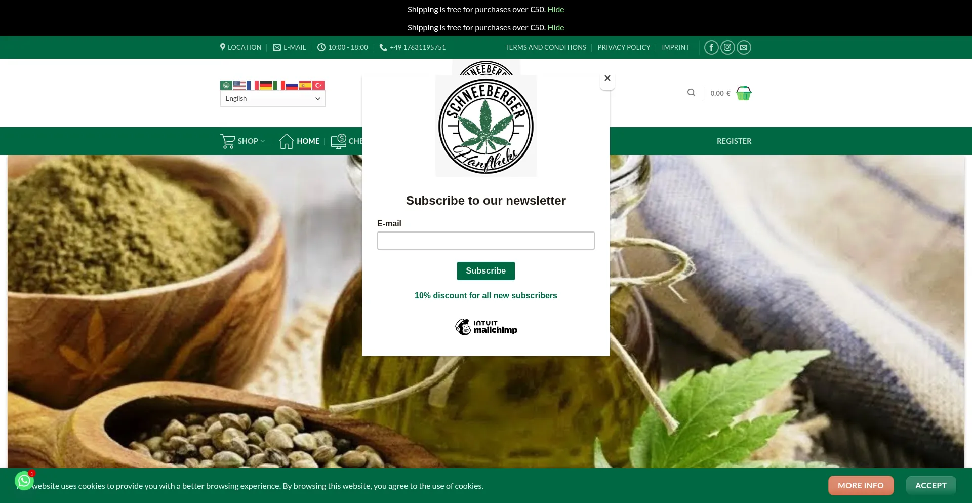 Website screenshot of Schneeberger-hanftheke.de