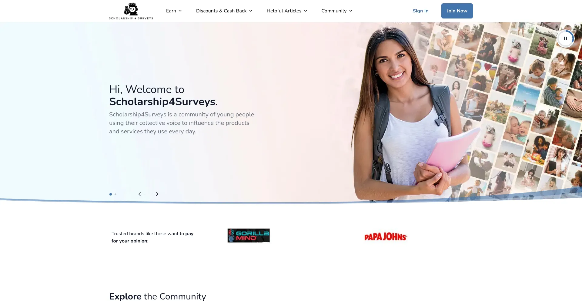 Website screenshot of Scholarship4surveys.com