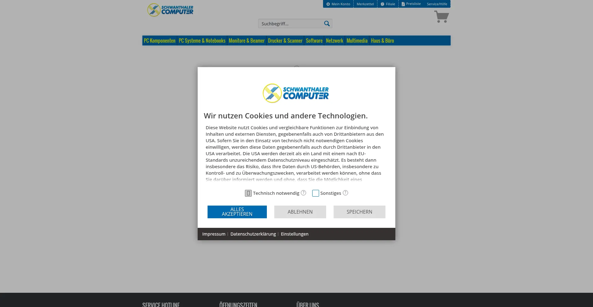 Website screenshot of Schwanthaler-computer.de