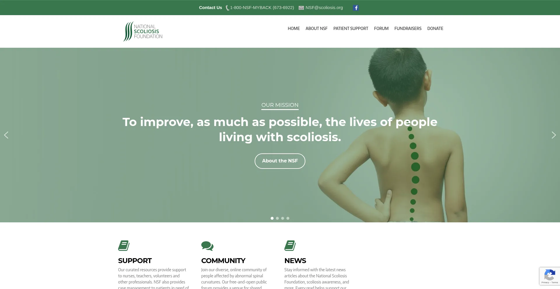 Website screenshot of Scoliosis.org