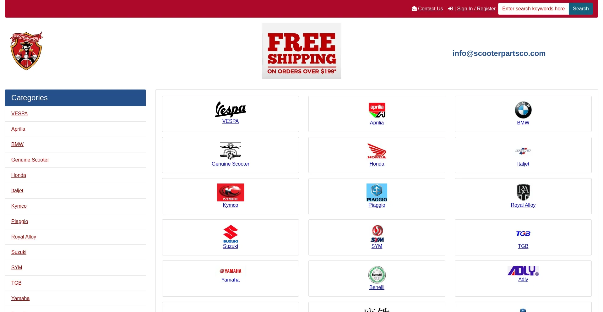 Website screenshot of Scooterpartsco.com