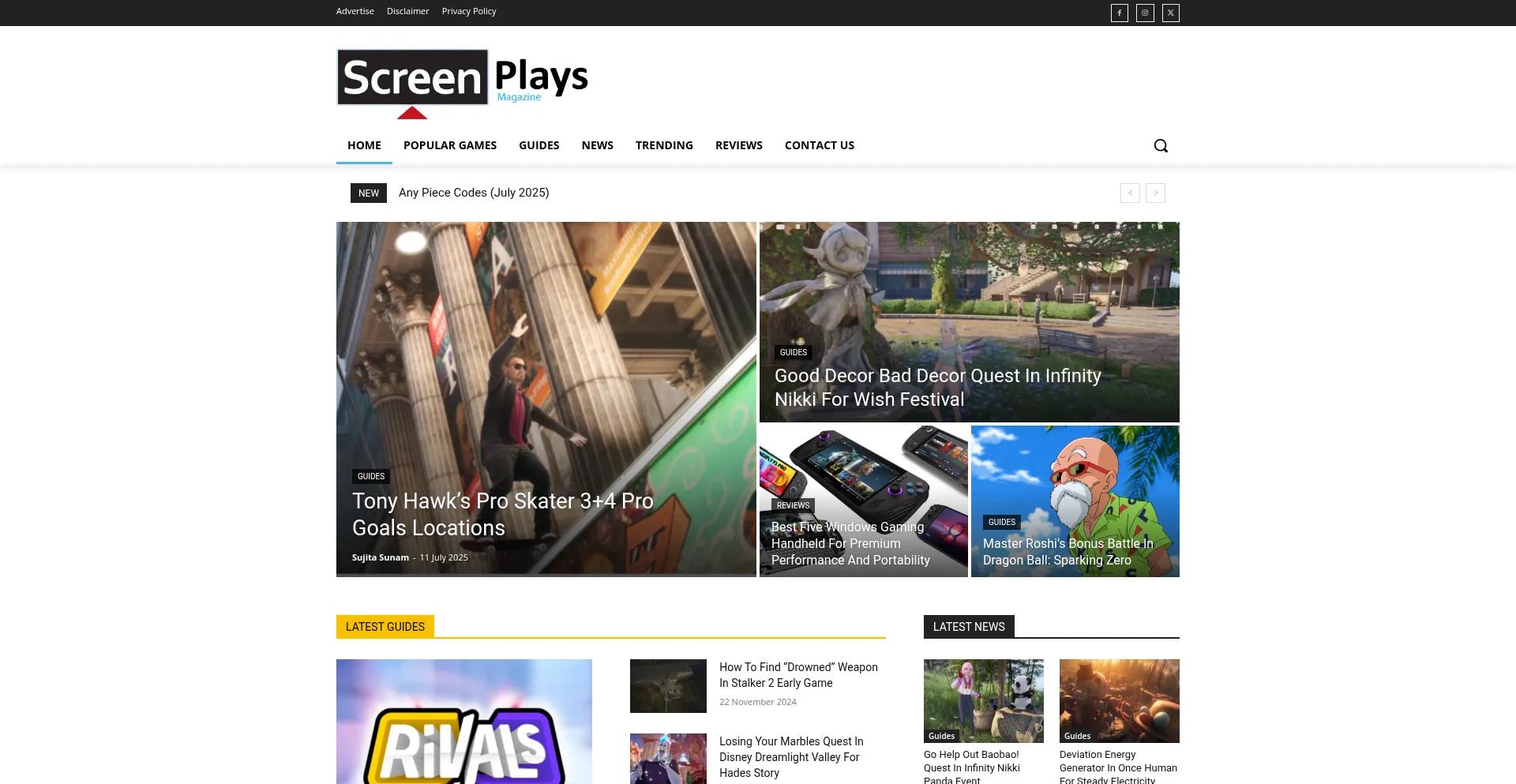 Website screenshot of Screenplaysmag.com