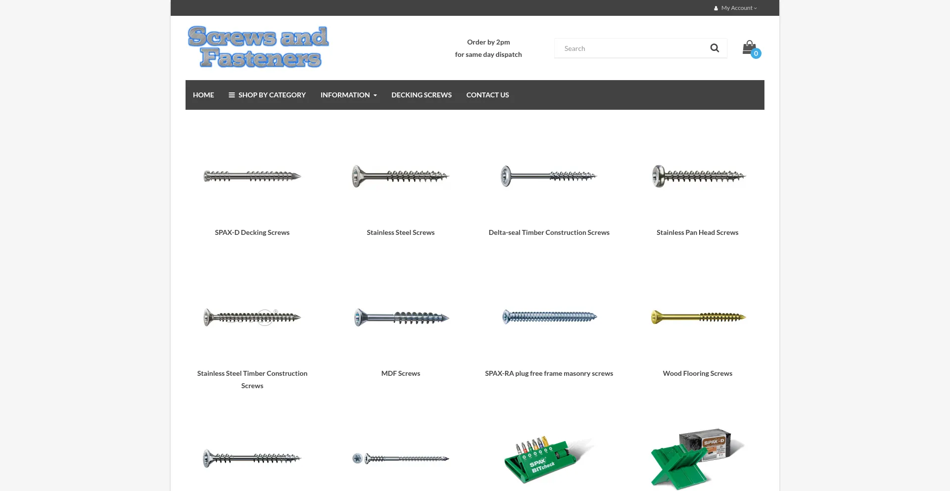 Website screenshot of Screwsandfasteners.co.nz