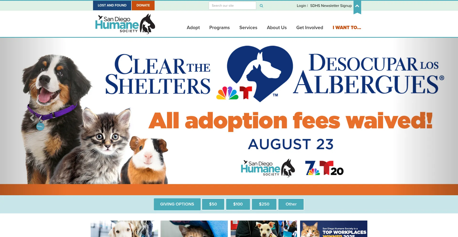 Website screenshot of Sdhumane.com
