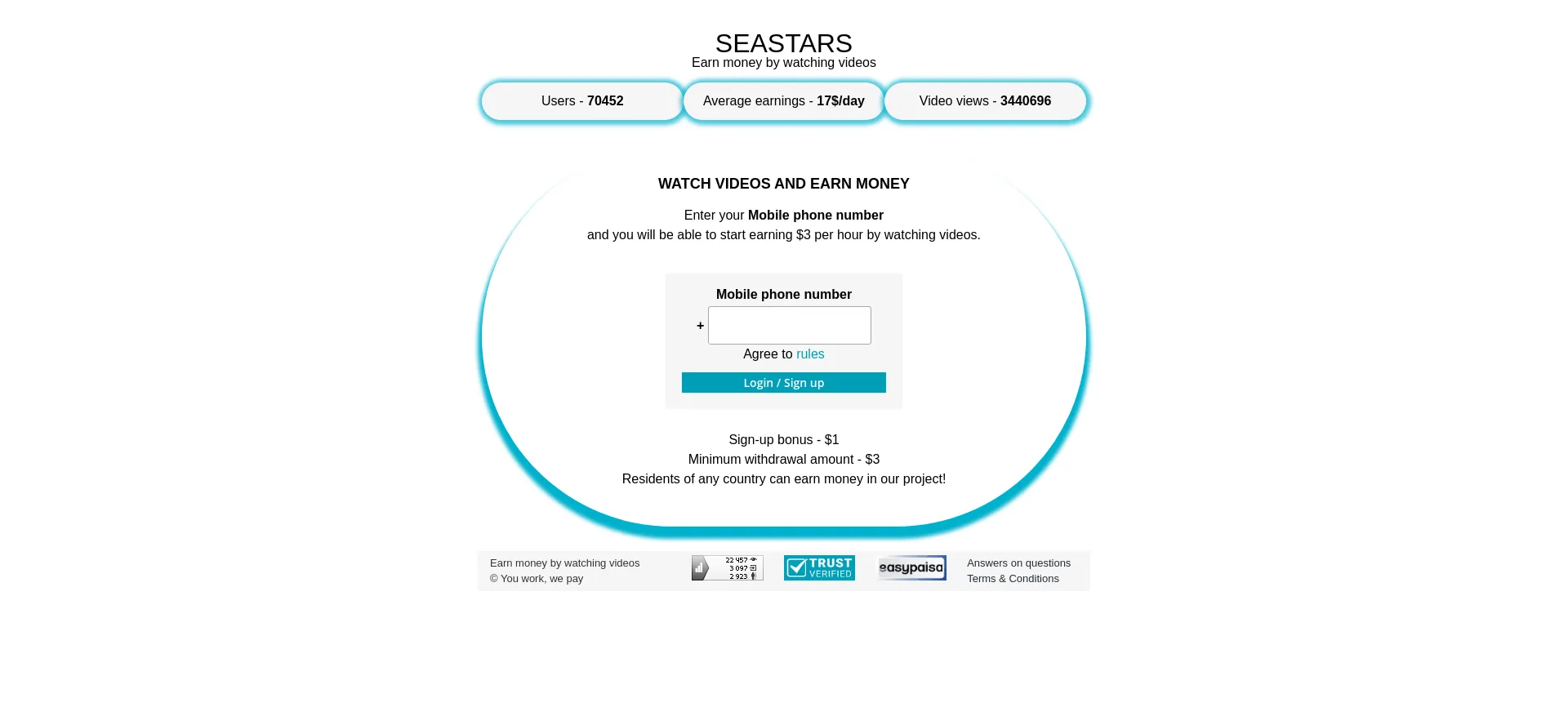 Website screenshot of Seastars.site