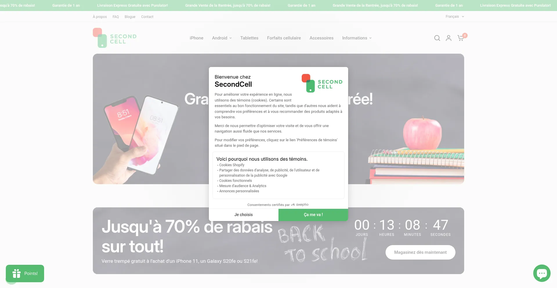Website screenshot of Secondcell.ca