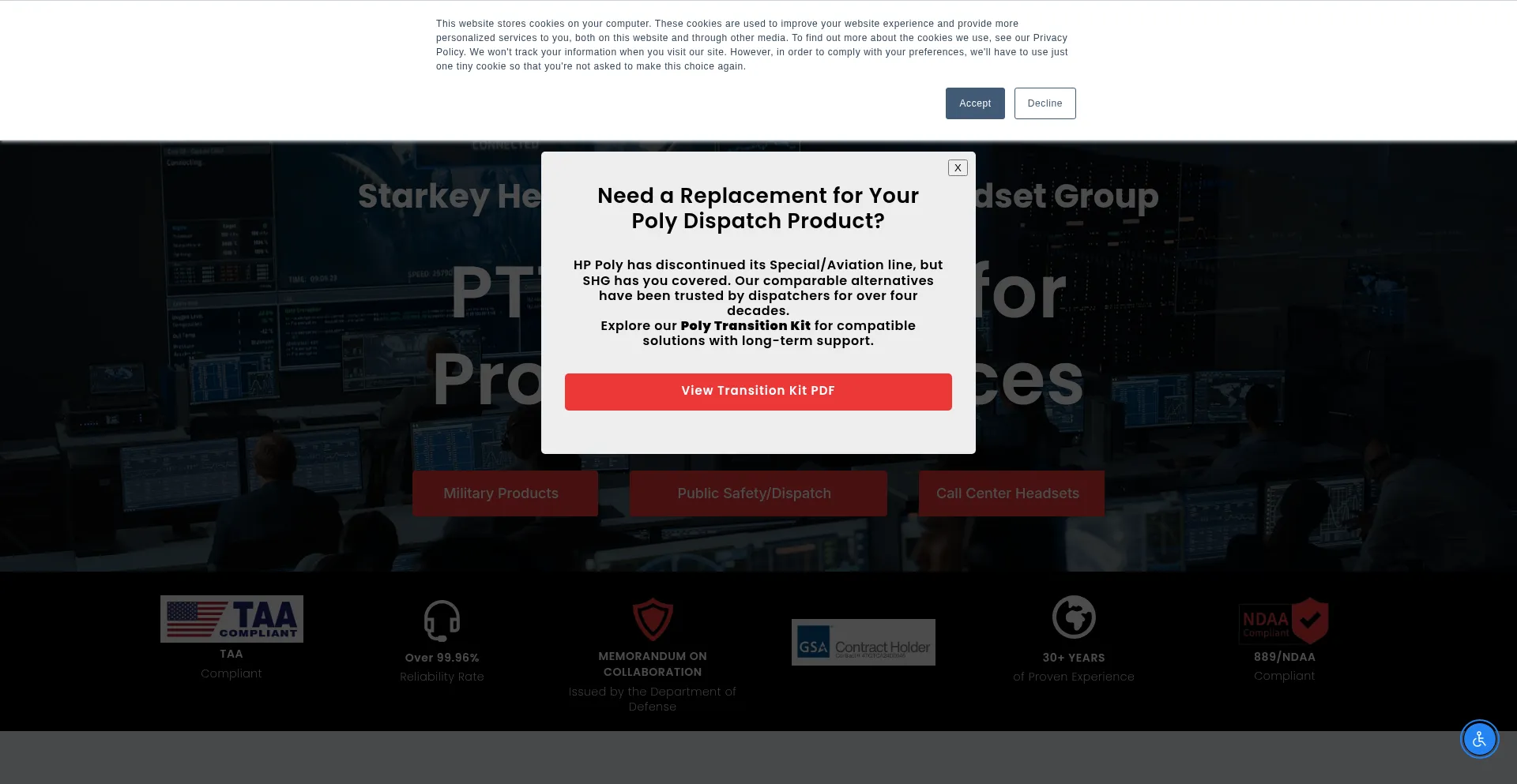 Website screenshot of Secureheadsets.com