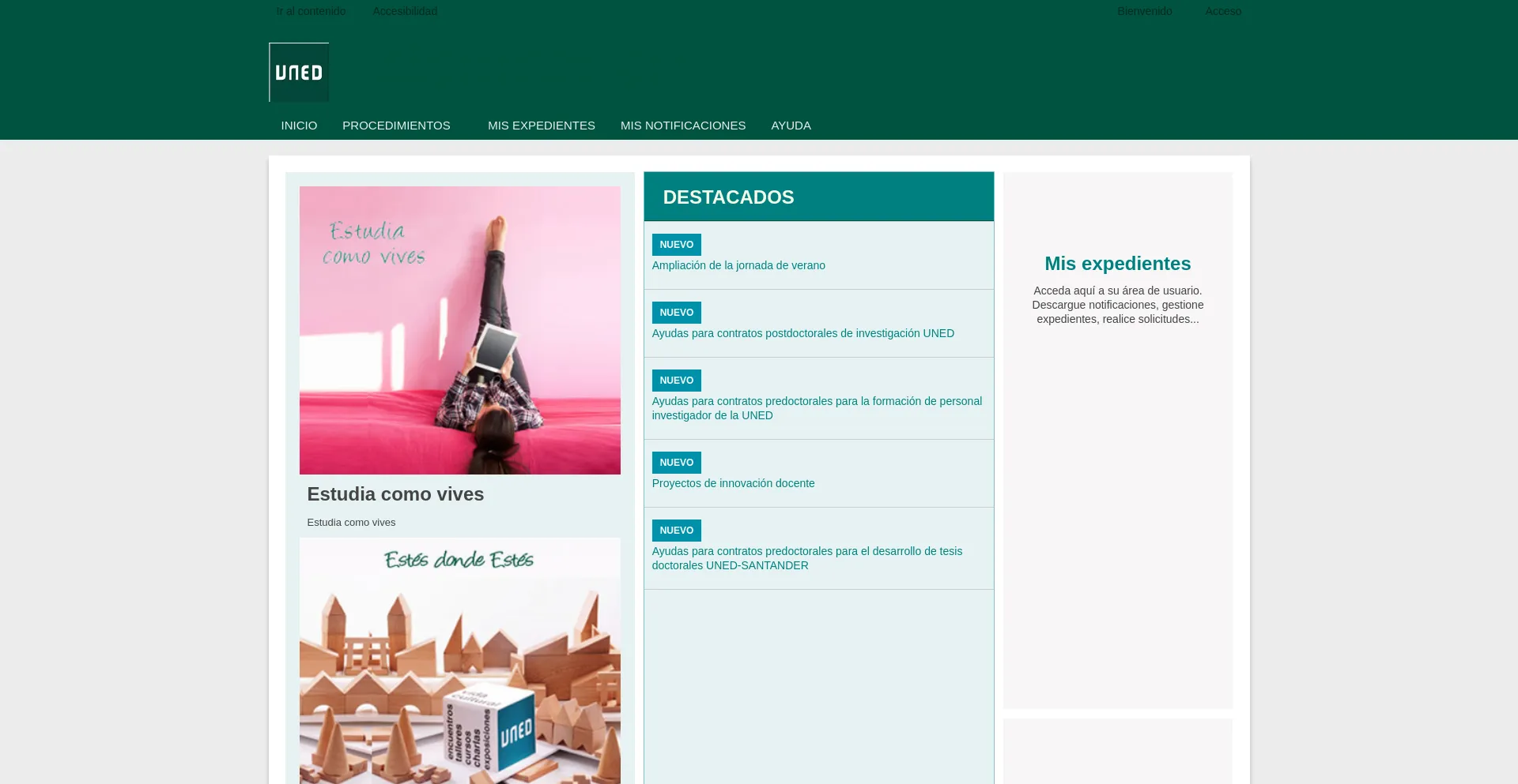 Website screenshot of Sede.uned.es