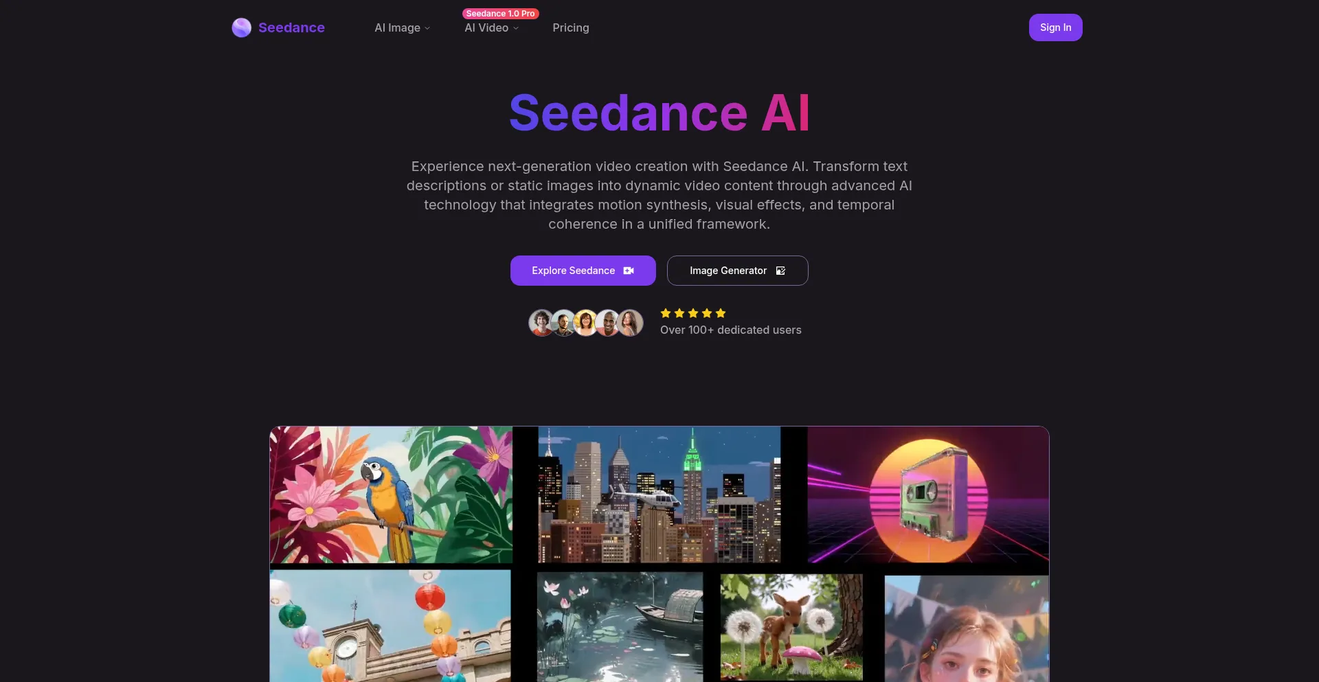 Website screenshot of Seedance.net