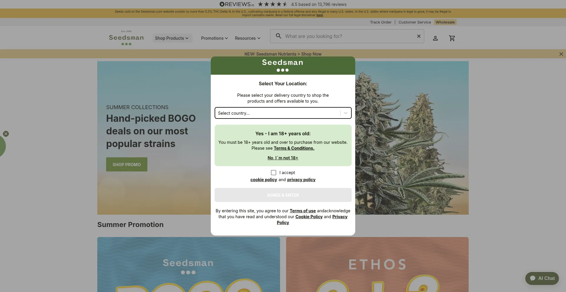 Website screenshot of Seedsman.com
