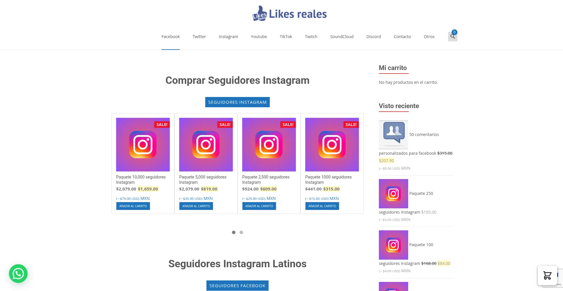 Website screenshot of Seguidoresreales.com.mx